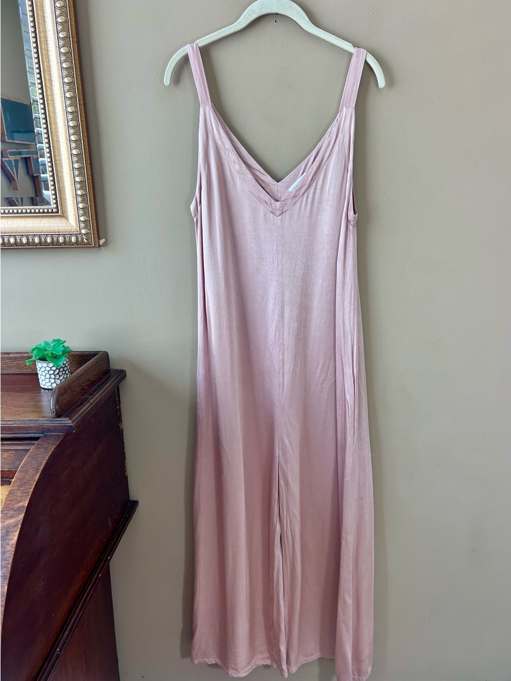 LACAUSA Santi Jumpsuit Romper Dusty Rose Satin Wide Leg Size XS - Picture 2 of 14